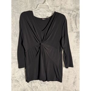 Slimpact Womens XL Black 3/4 Sleeve Knot Front V-Neck Knit Top SDFK1301